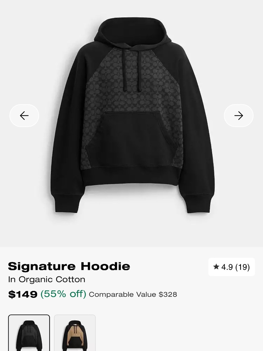 Coach Signature Crewneck Hoodie - Black